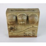 Bill Spear, a studio pottery vase, rectangular form decorated in raised relief with doll,