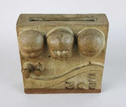 Bill Spear, a studio pottery vase, rectangular form decorated in raised relief with doll,