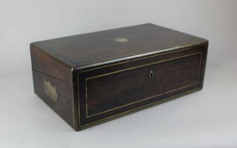 A Victorian rosewood and brass bound campaign style writing slope 46cm