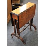 A Victorian walnut small Sutherland occasional table rectangular drop leaf top, on fluted