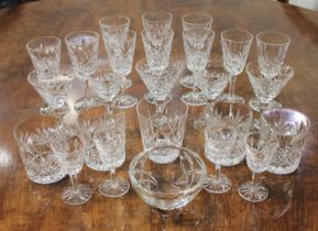 A set of ten Waterford crystal drinking glasses and a John Rocha for Waterford crystal bowl,