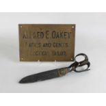 A large pair of brass handled draper's scissors by Wilkinson & Sons Sheffield 38cm long, together