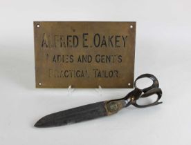 A large pair of brass handled draper's scissors by Wilkinson & Sons Sheffield 38cm long, together