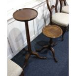 A mahogany jardiniere stand on cluster column support and a wine table, both on tripod bases