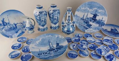 A collection of Delft and Delft style vases and plates, together with a collection of Alumina