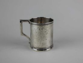 A sterling possibly American silver christening mug engraved decoration and initials with date 1900,
