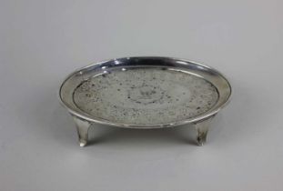 A George III small oval silver tray with engraved armorial and border, maker John Robertson,