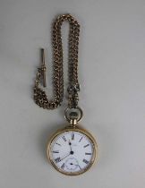 A gold plated keyless wind pocket watch the 15 jewel movement signed A W W Co Waltham Mass., the