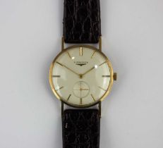 A Longines gold gentlemen's wristwatch on a leather strap