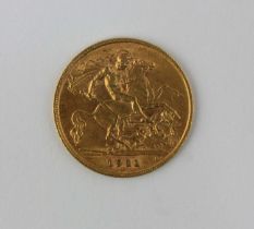 A George V gold half sovereign dated 1911