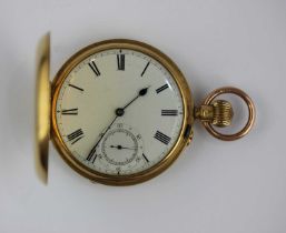 An 18ct gold cased keyless wind hunt in case gentleman's pocket watch, the unsigned gilt three