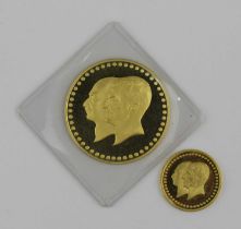 Two Iran gold proof medallions 1976 commemorating the 50th Anniversary of the Pahlavi Dynasty,