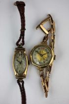 A 9ct gold ladies wristwatch on a 9ct gold bracelet strap and a 9ct gold cased ladies watch on a