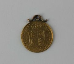 A Queen Victoria gold shield back half sovereign 1882 with pendant mount gross weight 3.9g (a/f)
