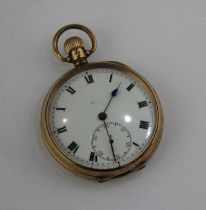 A 9ct gold cased keyless wind open faced gentleman's pocket watch, the jewelled lever movement