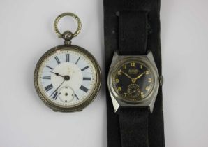 A Dykker steel cased wristwatch, the signed black dial with gilt Arabic numerals and subsidiary