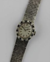 A Bueche-Girod 9ct white gold sapphire and diamond ladies dress bracelet wristwatch the signed