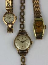 A Cyma ladies wristwatch on a 9ct gold bracelet strap and four additional links, a Buren 9ct gold