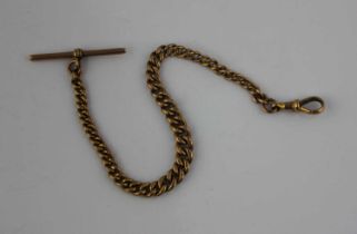 A 9ct gold pocket watch chain with graduating links, clasp and bar, 16.9g 21cm