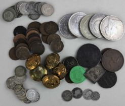 A group of British coins, comprising five crowns; 1900, 1935 and three 1953, six pences, silver