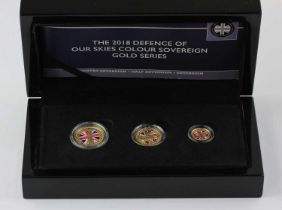 A 2018 commemorative sovereign three coin set 'Defence of our Skies' to include a coloured