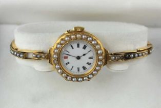 A lady's 18ct gold and seed pearl bracelet watch c.1930