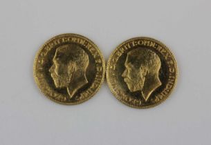 Two Middle East gold copies of George V sovereigns combined weight 15.7g