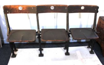 Southampton football club interest, three wooden folding seats from The Dell stadium, Southampton,