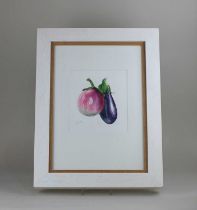 Michael Frith (b 1951), watercolour study of aubergines, signed and dated 2016, 21cm by 19cm