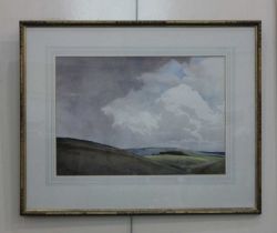 Harry George Theaker (1873 - 1954), Downland landscape, 'Masquerade', watercolour, signed, verso