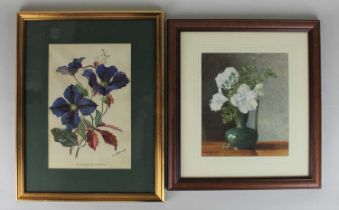 C M Clowes (early 20th century), still life of white amaryllis and ferns in a green jug,