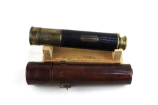 A J H Steward brass and part leather cased three draw telescope, engraved and with plaque 'The