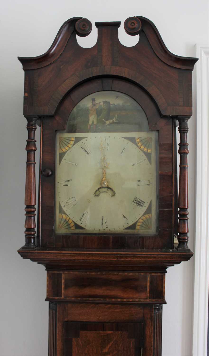 A George III oak inlaid and banded striking 30 hour longcase clock, the painted dial with hunting - Image 2 of 2
