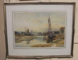 Joseph Powell (1876-1981), moored boats, watercolour, signed, 37cm by 54cm