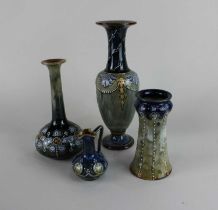 Three Royal Doulton glazed stoneware vases and a miniature jug