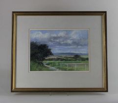 Norman Battershill, rural landscape with path, oil pastel, signed, 21cm by 30.5cm