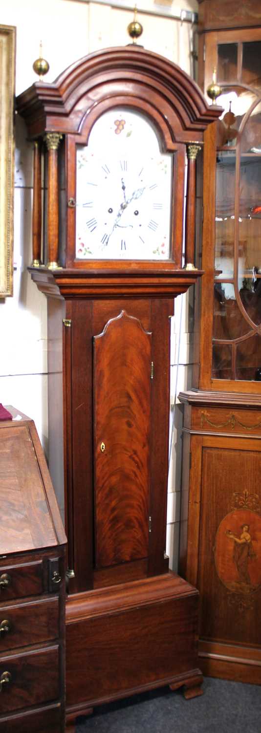 A mahogany 8 day longcase clock, striking on the hour and half past, the painted break arch dial - Image 2 of 2