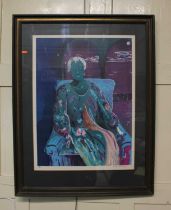 Sarah Churchill, woman seated before a window, limited edition colour print, numbered 38/300 and