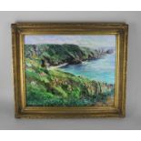 Margot Smith, coastal Guernsey landscape, 'Overlooking Pea Stacks', oil on canvas, signed and