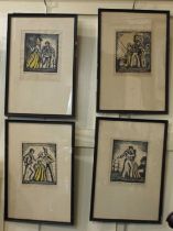 John Hogarth, four woodcuts to include 'The Rivals' and Jack's Farewell', inscribed, signed and