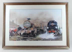 Eric Bobby (20th century), steam engines, gouache, signed, 41cm by 67cm
