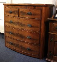 A 19th century mahogany bowfront chest of two short over three long drawers 107cm (a/f - feet cut