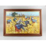 Noparat Livisiddhi (Thailand born 1932), workers in the fields, oil on canvas, signed, 39cm by 60cm