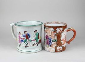 A 19th century Staffordshire Surprise mug moulded with seated drinkers, the interior with a frog and