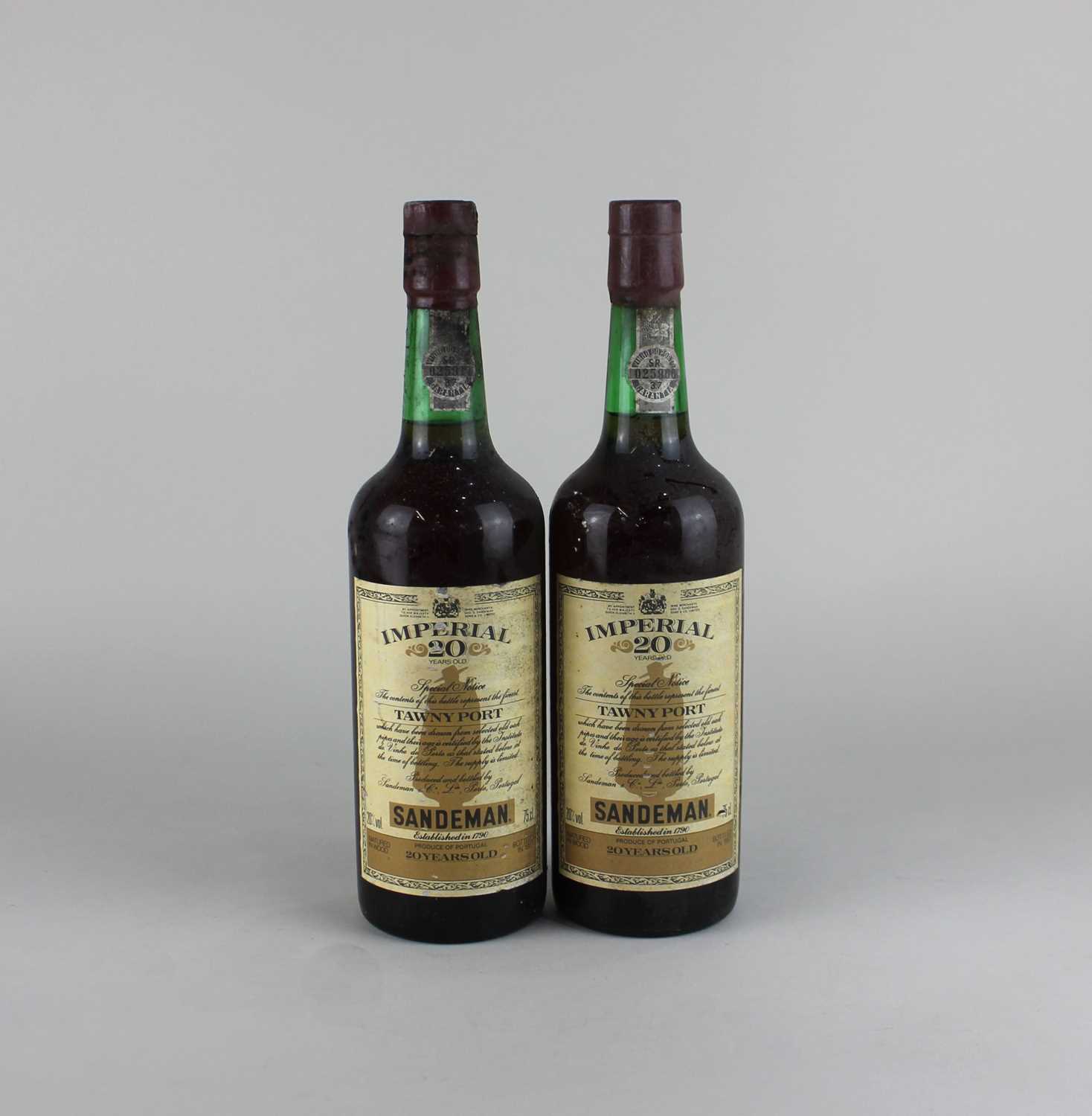 Two bottles of Sandeman Imperial 20 years old Tawny Port 75cl *sold as seen