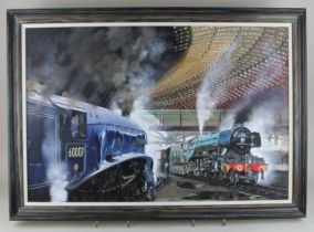 Eric Bobby (20th century), steam trains including Sir Nigel Gresley, oil on canvas, signed and dated