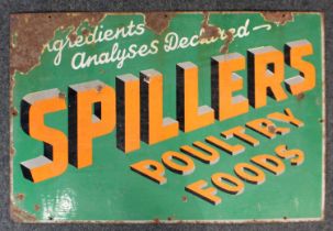 A Spillers Poultry Foods green and orange enamel sign 51cm by 76.5cm (a/f)