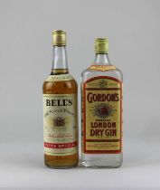A bottle of Bell's Old Scotch Whiskey 75cl and a Bottle of Gordon's London Dry Gin 1 litre