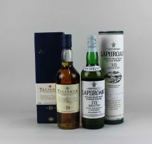 A Laphroaig 10 years single malt whiskey and a Talisker 10 years single malt whiskey both 70cl boxed