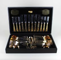 A Viners gold plated forty-four piece canteen of cutlery setting for six, in fitted case